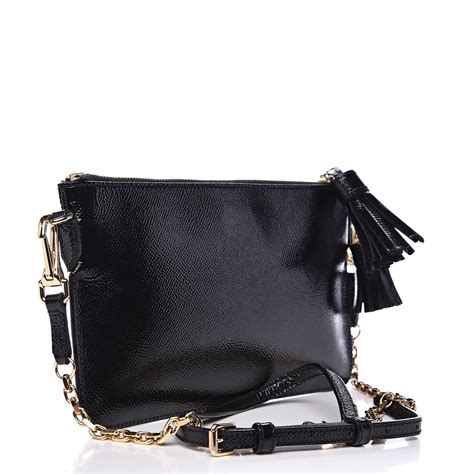 BURBERRY Patent London Peyton Crossbody Clutch Bag Black 